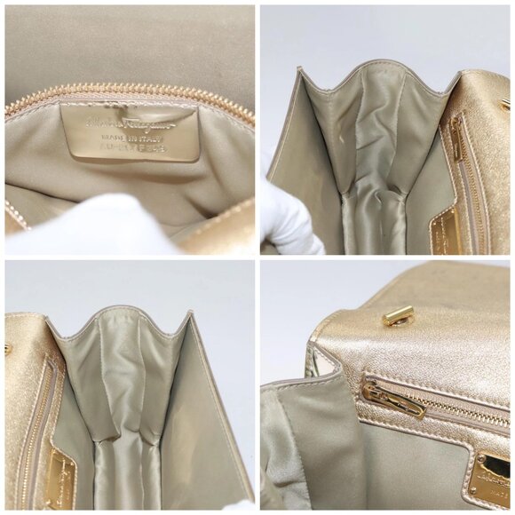 Salvatore Ferragamo Shoulder Bag Sequin 2way Gold Auth 108329 - Picture 15 of 16